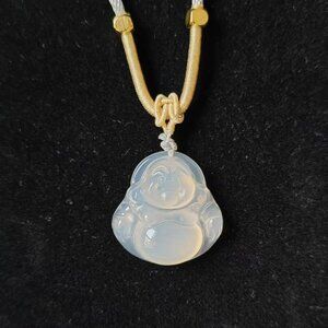 Hand-Carved Natural Icy Translucent Jade Buddha Pendant
